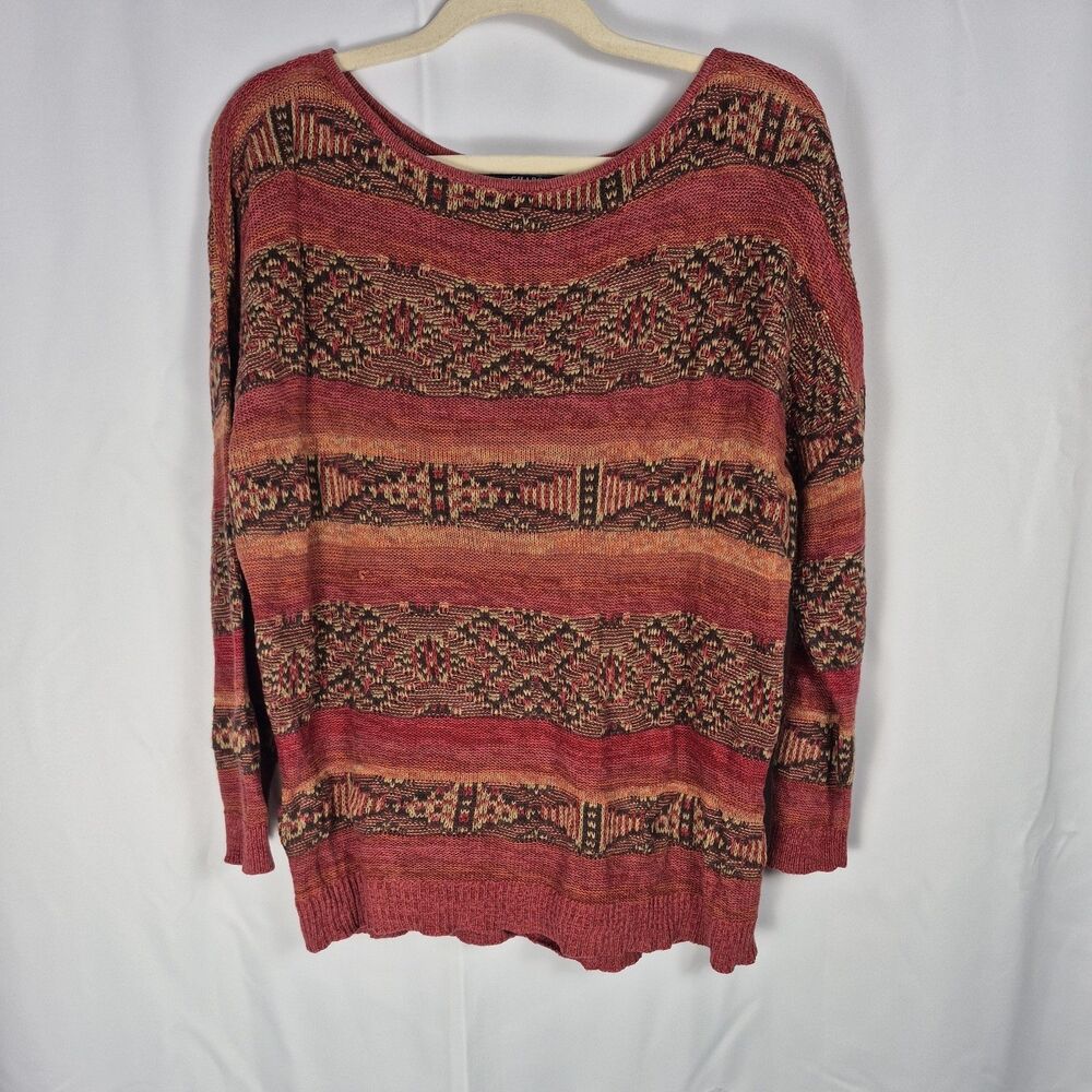 Vintage Chaps Linen Blend Aztec Sweater Southwestern Earthy Size XL Women's